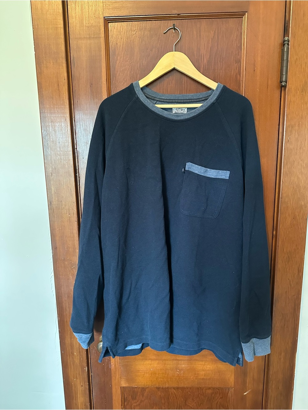 Duluth Trading Co Navy Long-Sleeve Crewneck with Heather Gray Trim